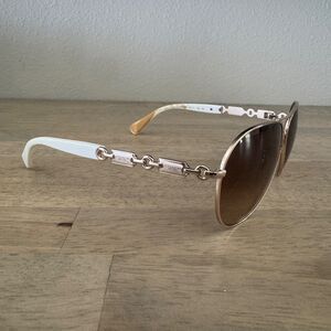 Authentic COACH Aviator Women's Sunglasses HC7048 Light Gold & White Hard Case